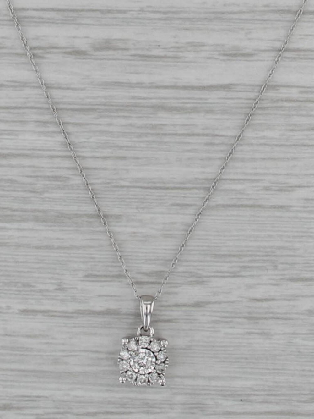 0.20ctw Diamond Halo Pendant Necklace 10k White Gold 20.25" Rope Chain